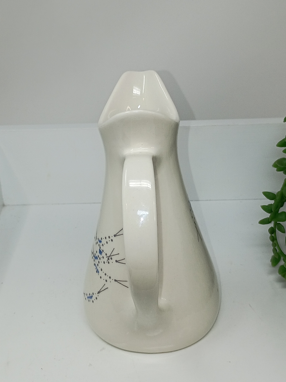 Iroquois Ceramic Pitcher Vase with Blue Accent Motif - Picture 2 of 8
